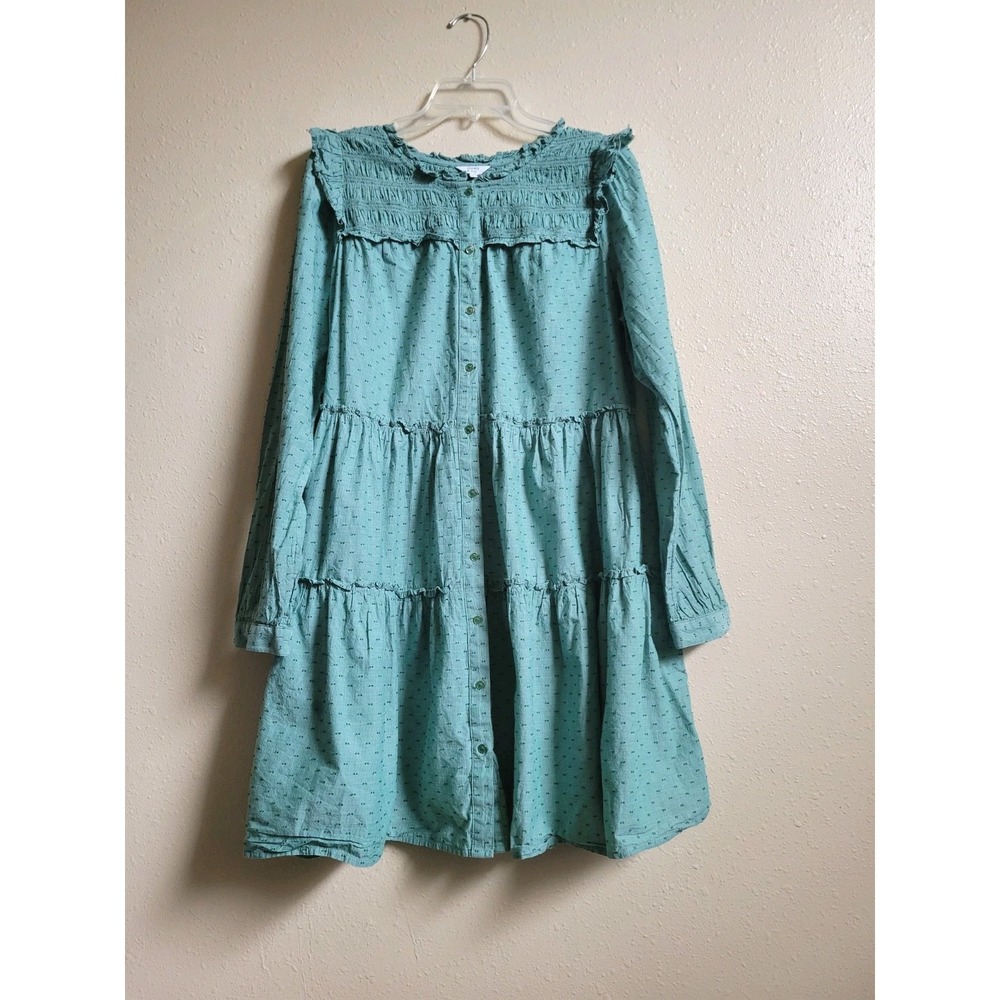 Crown & Ivy Button-Up Long Sleeve Ruffled Dress Green Size L
